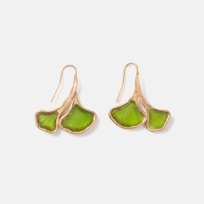 Ginkgo Earrings Double Leaf Wire